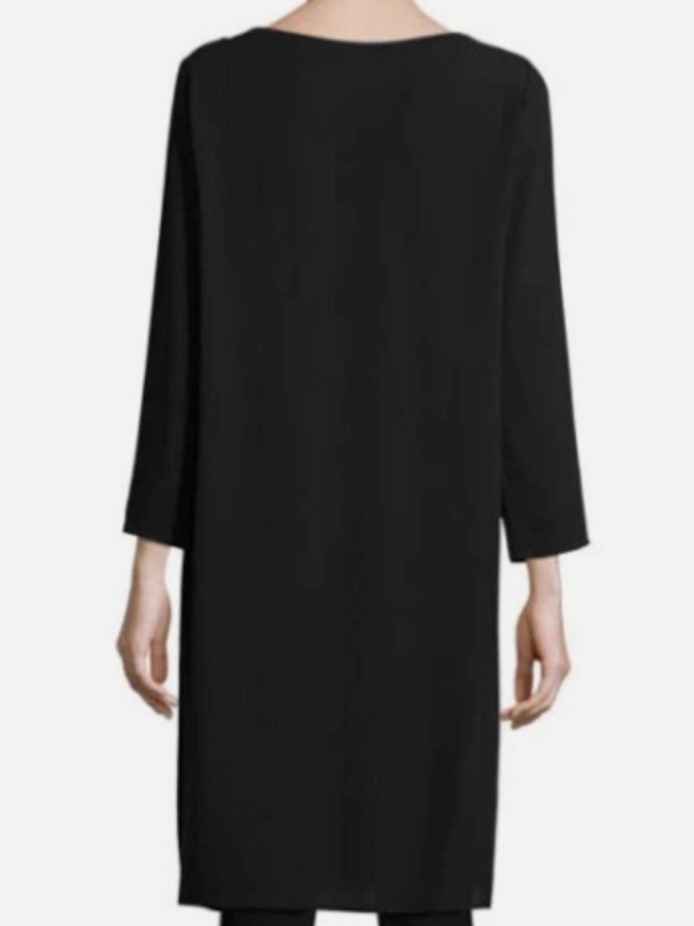 Black Eileen Fisher Silk Georgette Tunic Dress with Side Slits - Picture 2 of 8